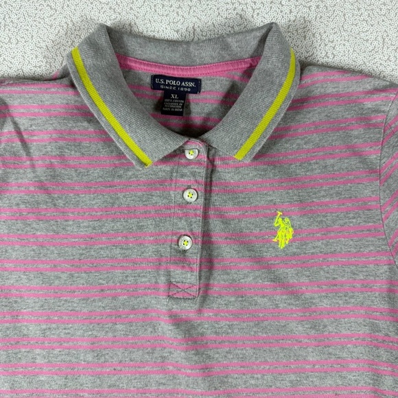 U.S. Polo Assn. Kids XL Striped Polo Shirt Gray Pink Short Sleeve - Picture 7 of 10